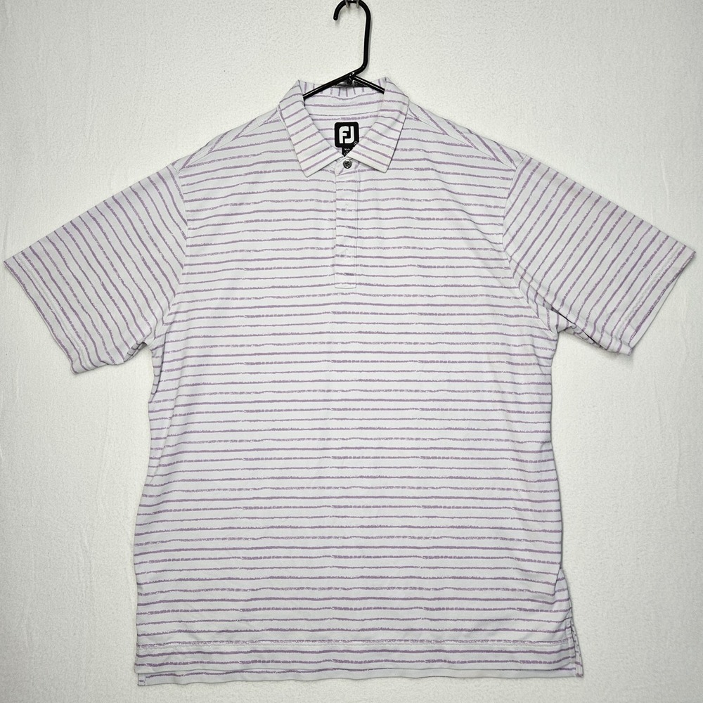 Footjoy Mens Golf Polo XL Lavender And White Stripe Performance Stretch